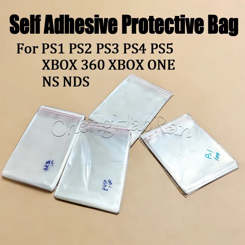 100PCS Self-Adhesive Protective Bags For PS1 PS2 PS3 PS4 PS5 Xbox360 One NS NDS WII Game Box Dustproof Moisture-proof