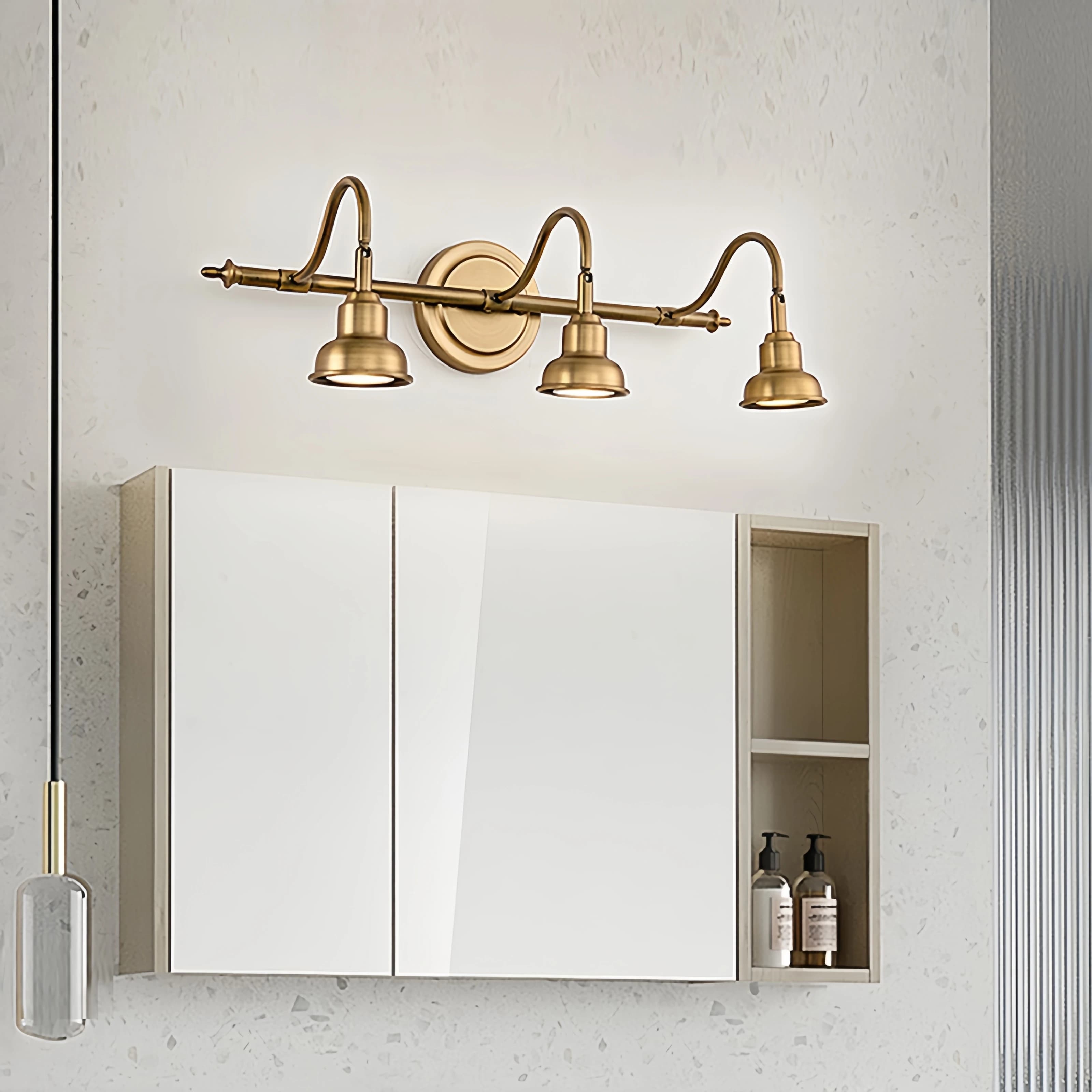 Lampada da parete a 3 teste in rame con LED, applique a specchio dorata impermeabile per bagno, armadietto a specchio, toeletta, lampada artistica regolabile