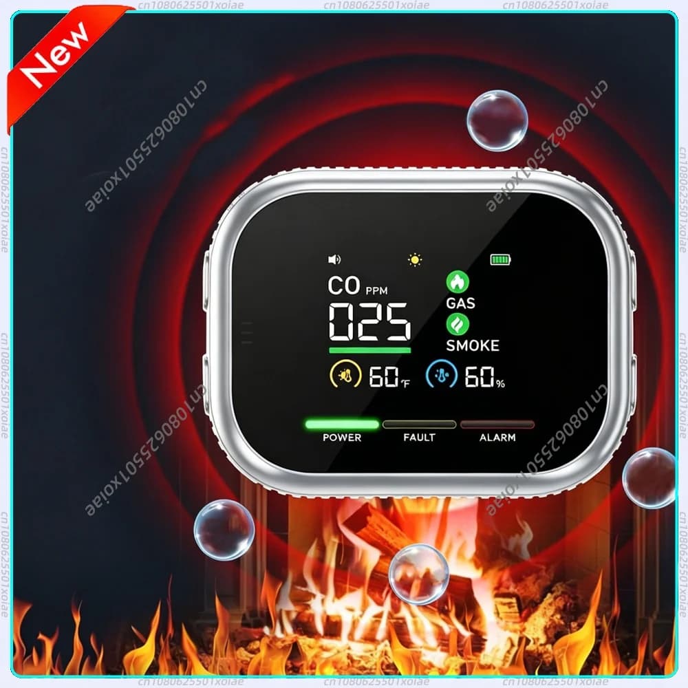 5 In 1 Carbon Monoxide Detector Plug-In Portable Safety Detector Rechargeable Household Small Gas Detectors for Homes and RVs