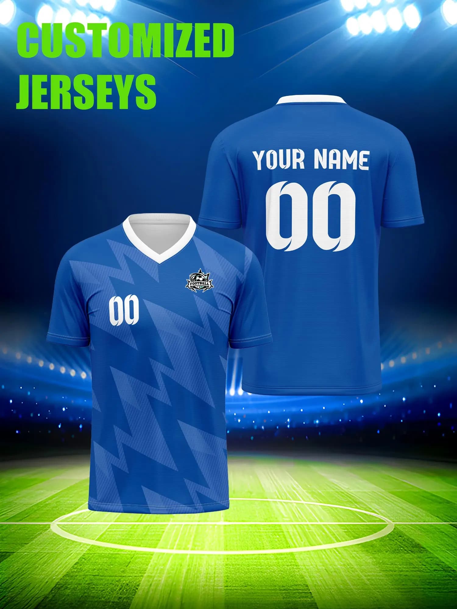 Customized football jersey with image, number and custom name, refreshing and fresh summer training kit.