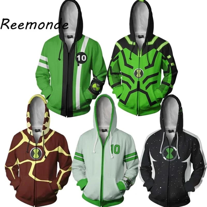 20262026 122026 11Anime Hoodies Sweatshirts Ben10 Cosplay Alien Force Benjamin Gwen Hooded 3D Printing Top Jackets Coat Men Woma