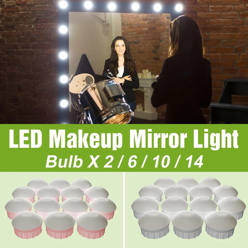 Lampadina LED per Specchio da Trucco 5V, Lampada da Toeletta USB Dimmerabile, Illuminazione per Bagno e Camera da Letto, Bianco/Rosa