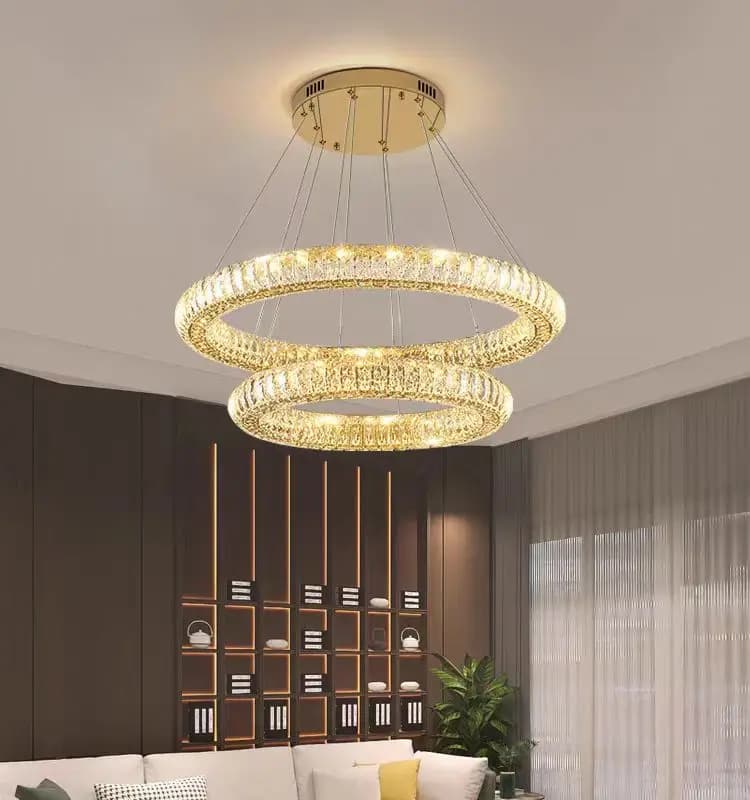 Lampadario di cristallo ad anello rotondo Lampada da soggiorno moderna di lusso Lampada a sospensione rotonda in cristallo di design Apparecchi di illuminazione per ristoranti