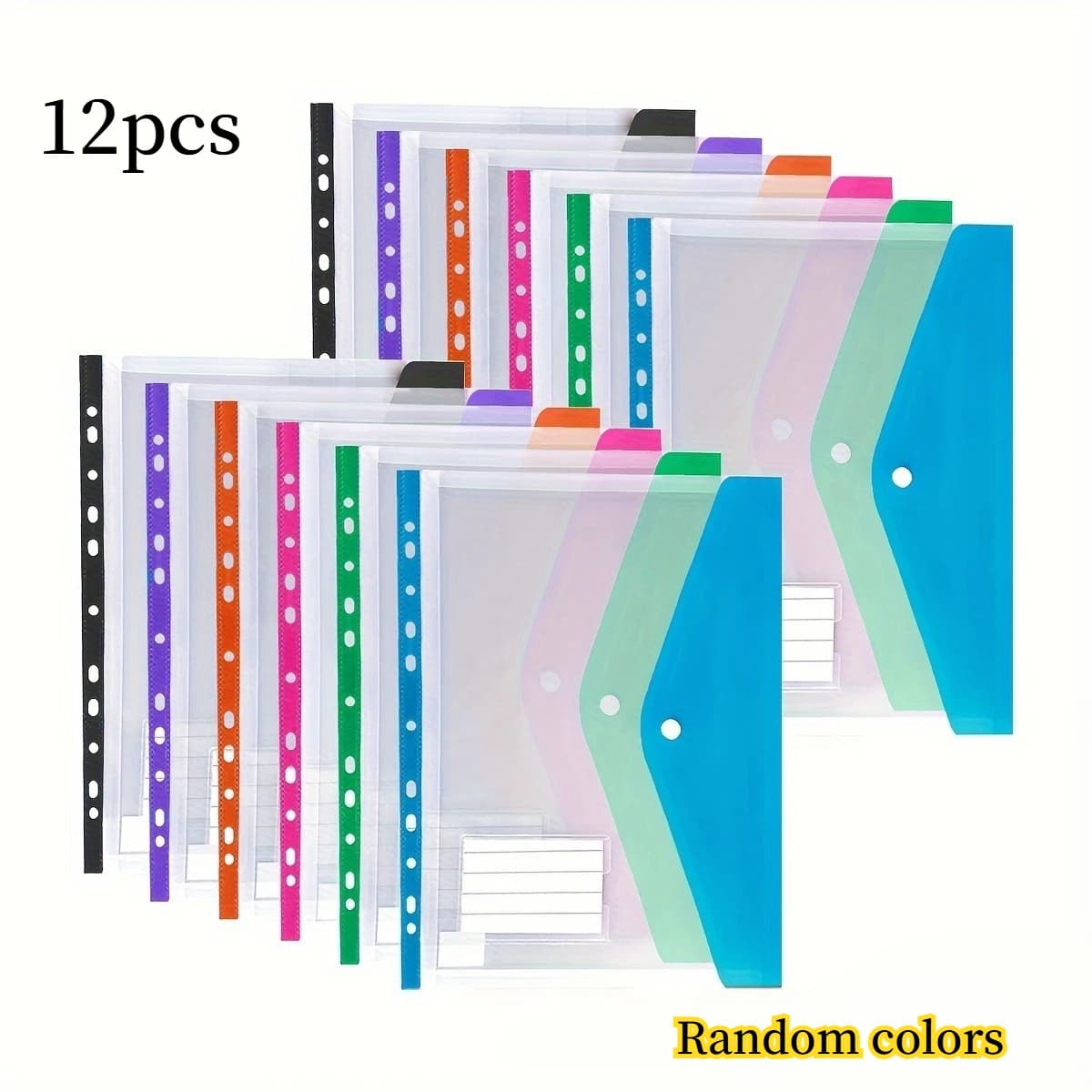 12-Pack A4 Expanding File Folders,Plastic Document Organizer with Snap Closure And Label Holder,Random Color Stationery Supplies