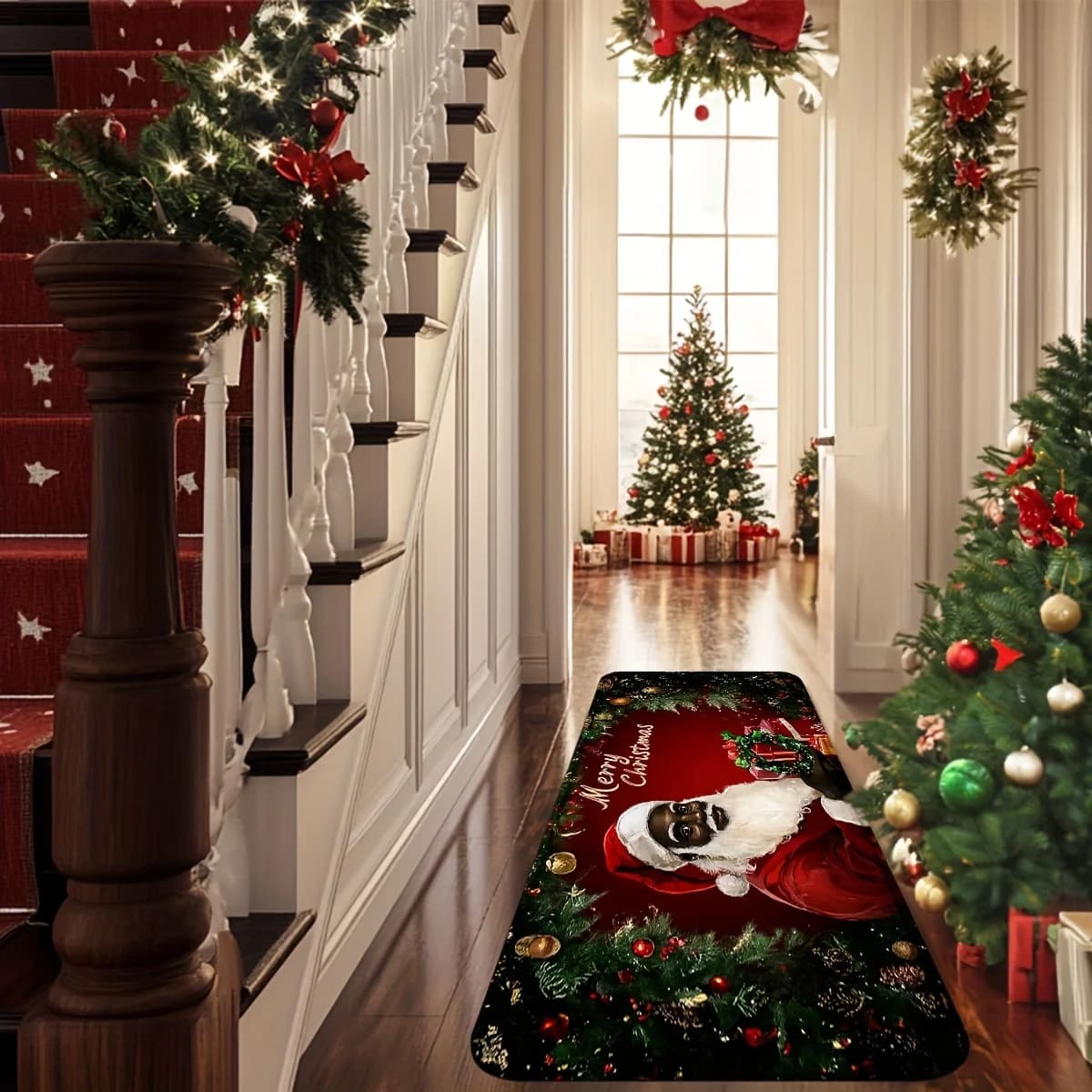 VIKAMAHoliday Natale Babbo Natale nero Regali di Natale Decorazione natalizia Sfondo rosso Zerbino di benvenuto Babbo Natale nero