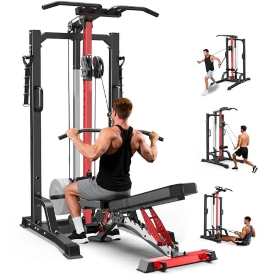 Home gym pull-up bar power tower dip station with steel construction, black finish, 450LBS capacity and adjustable height for v