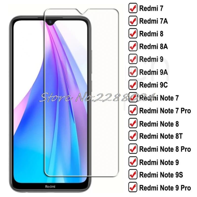 Vetro temperato di protezione 9D per Xiaomi Redmi 9 9A 9T 9AT 9C 8 8A 7 7A pellicola salvaschermo Note7 Note8 Note 8T 9S 9 Pro pellicola di sicurezza