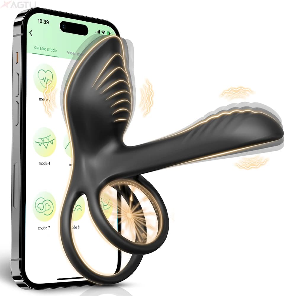 Anello vibrante per pene con controllo APP per uomo Anello per pene con ritardo dell'eiaculazione Gabbia di castità Clitoride Stimolazione della vagina Giocattolo del sesso per coppie