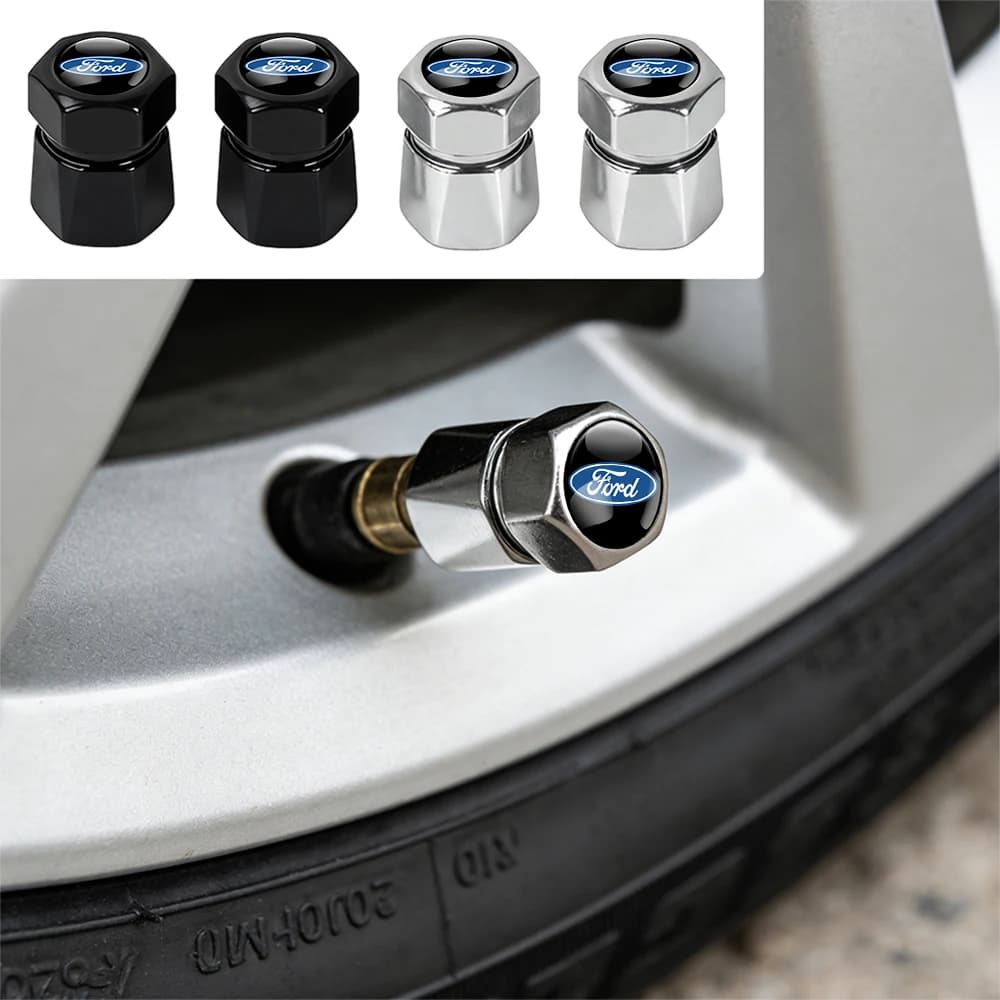 4PCS Tappi coprivalvola in alluminio per pneumatici auto, accessori per Ford Kuga Transit Ecosport Focus Ranger Mustang Fusion