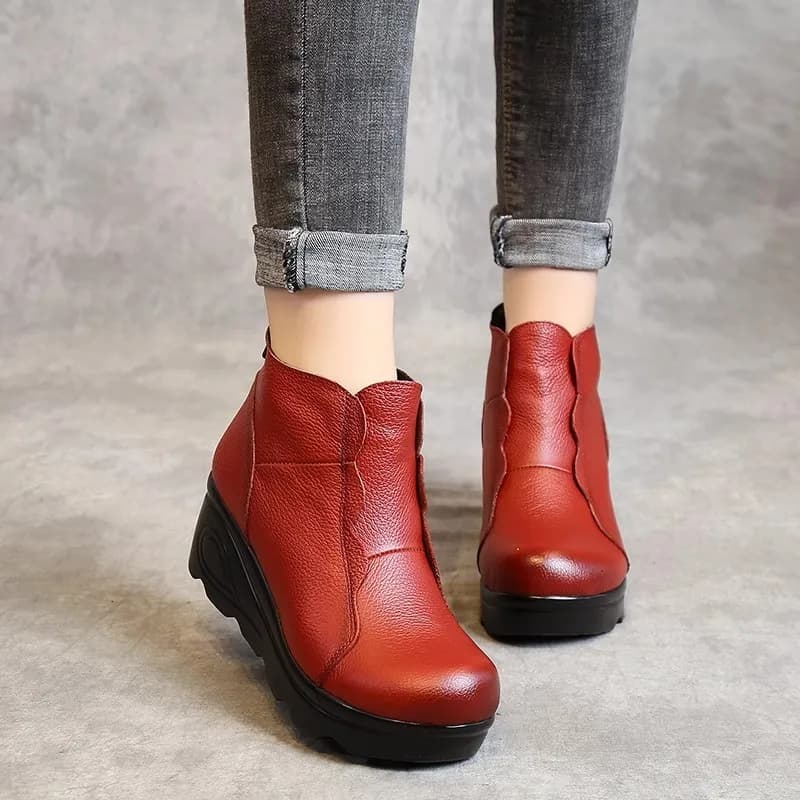 GKTINOO Stivaletti con Zeppa Donna 2026 in Vera Pelle Morbida Felpata, Stivali alla Caviglia con Cerniera alla Moda, Scarpe Invernali con Plateau da Donna