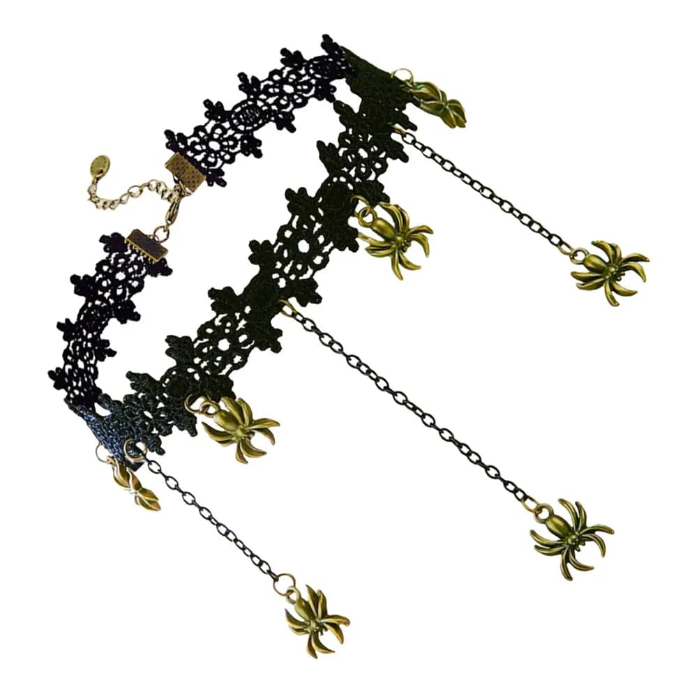 Collana Vintage di Halloween con Catena in Pizzo, Choker Gotico con Pendente a Ragno, Collana con Cristalli Perfetta per Balli in Costume