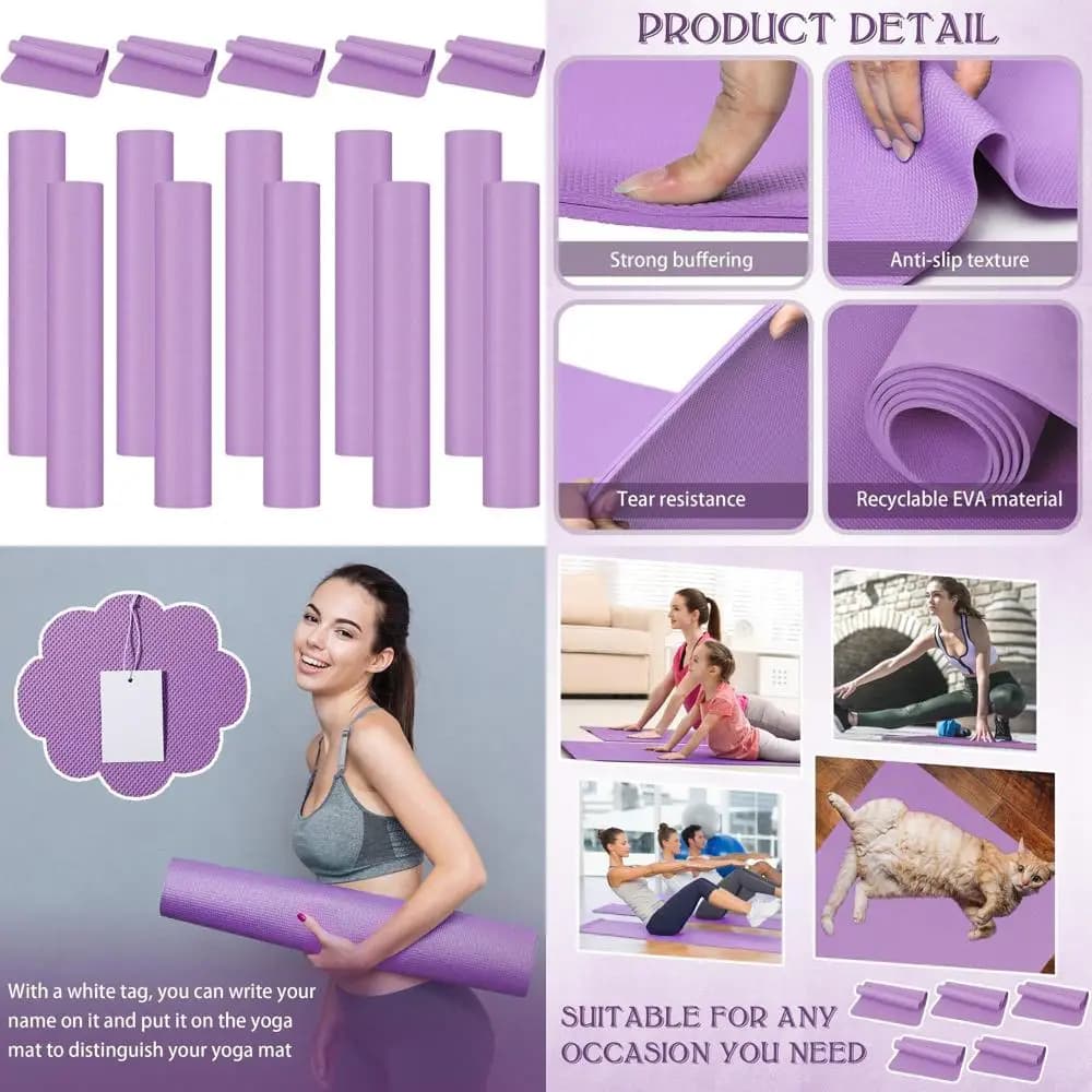 Bulk 10 tappetini yoga, 68 x 24 x 4 mm, senza lattice, antiscivolo per bambini e adulti, ideali per yoga all'aperto, pilates, esercizi