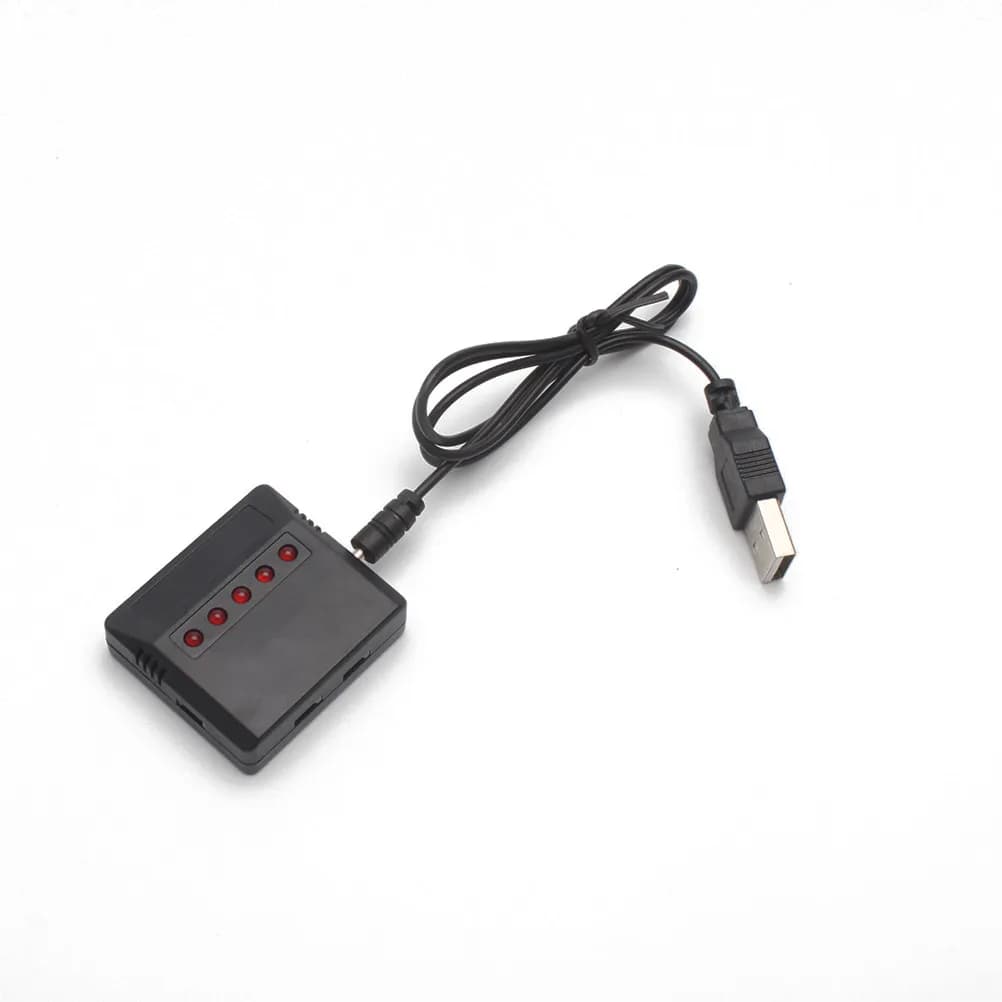 Caricabatterie RC Multifunzione 5 in 1 per Quadricottero 3.7V Lipo, in Plastica Dura Nera con Indicatori di Carica e Alimentatore a Lunga Durata