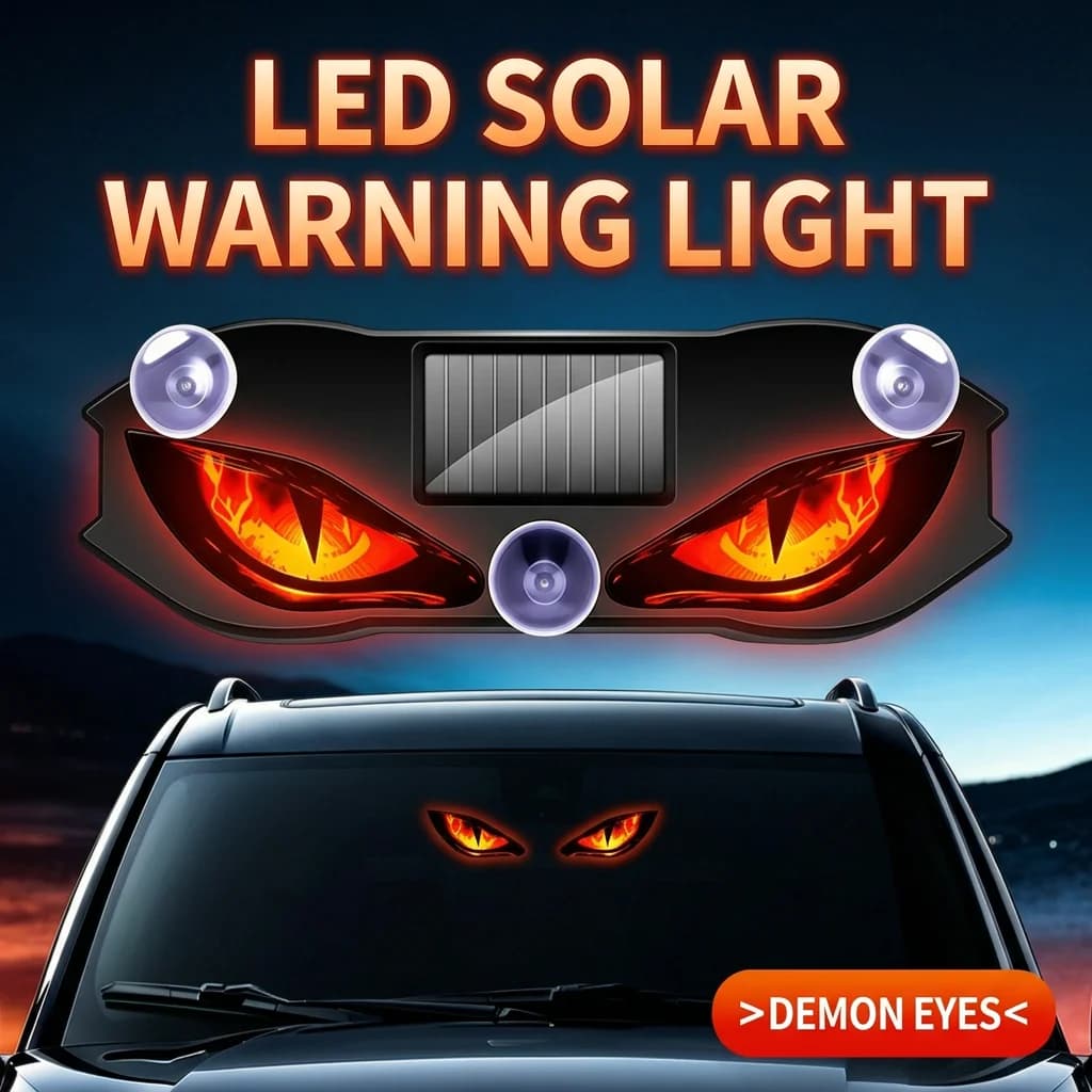 Solar Powered Car Evil Eye Warning Light Sensor LED Dynamic Atmosphere Lamp Auto Rear Window Decor Strobe Brake Safety Light
