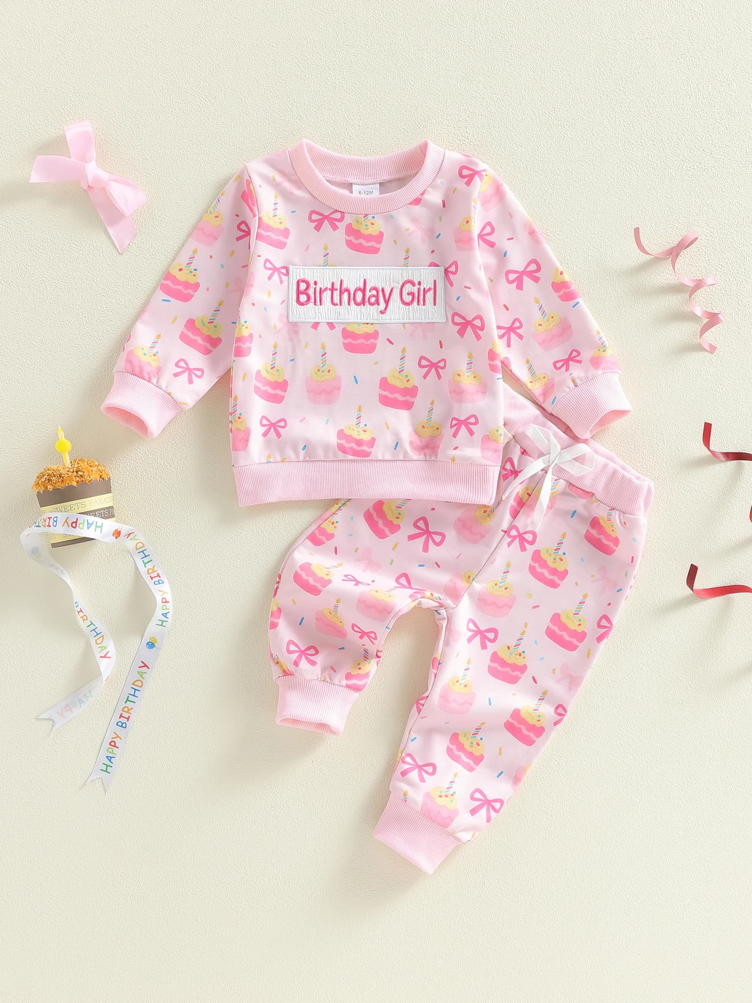 Completi di compleanno per neonato con numero di applique con stampa di palloncini, felpa con cappuccio e pantaloni, set da 2 pezzi per bambine