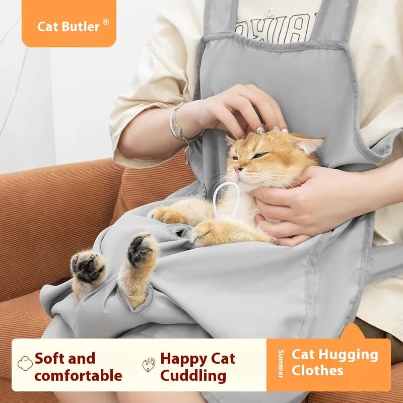 Grembiule estivo anti-spargimento per animali domestici Cat Butler con aperture sui piedi Abbigliamento leggero per gatti per la toelettatura