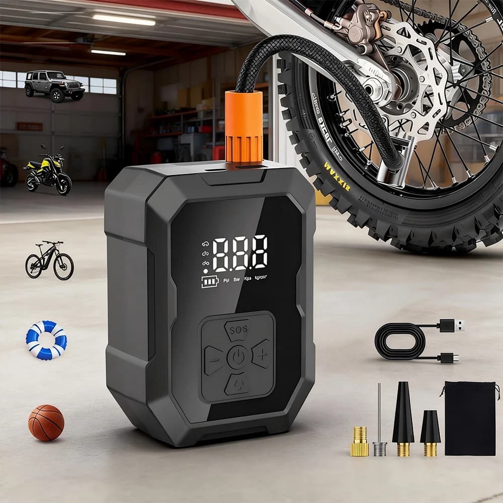 Mini Pompa d'Aria YIJU, Gonfiatore per Pneumatici Auto Elettrico, Mini Compressore d'Aria Portatile 30L/Min per Auto, Moto, Biciclette e Gonfiabili
