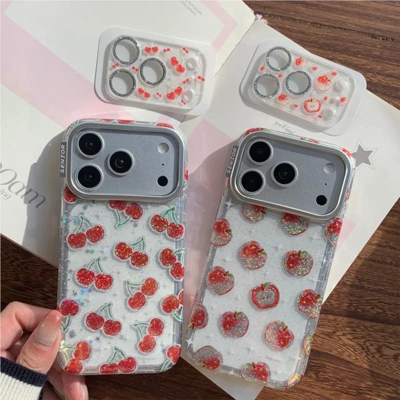 Custodia per telefono Apple Cherry Fruit per iPhone 17Pro Max 16 15 14 13 Pro Max Custodia lucida per pellicola con stessa lente carina INS Moda in stile coreano
