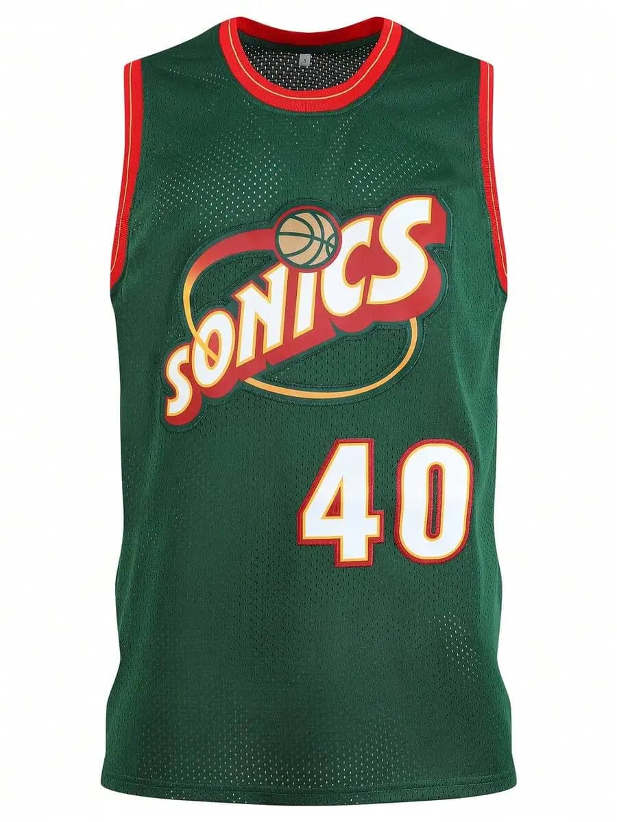 Maglia da basket verde da uomo, gilet sportivo senza maniche, numero 40 ricamato