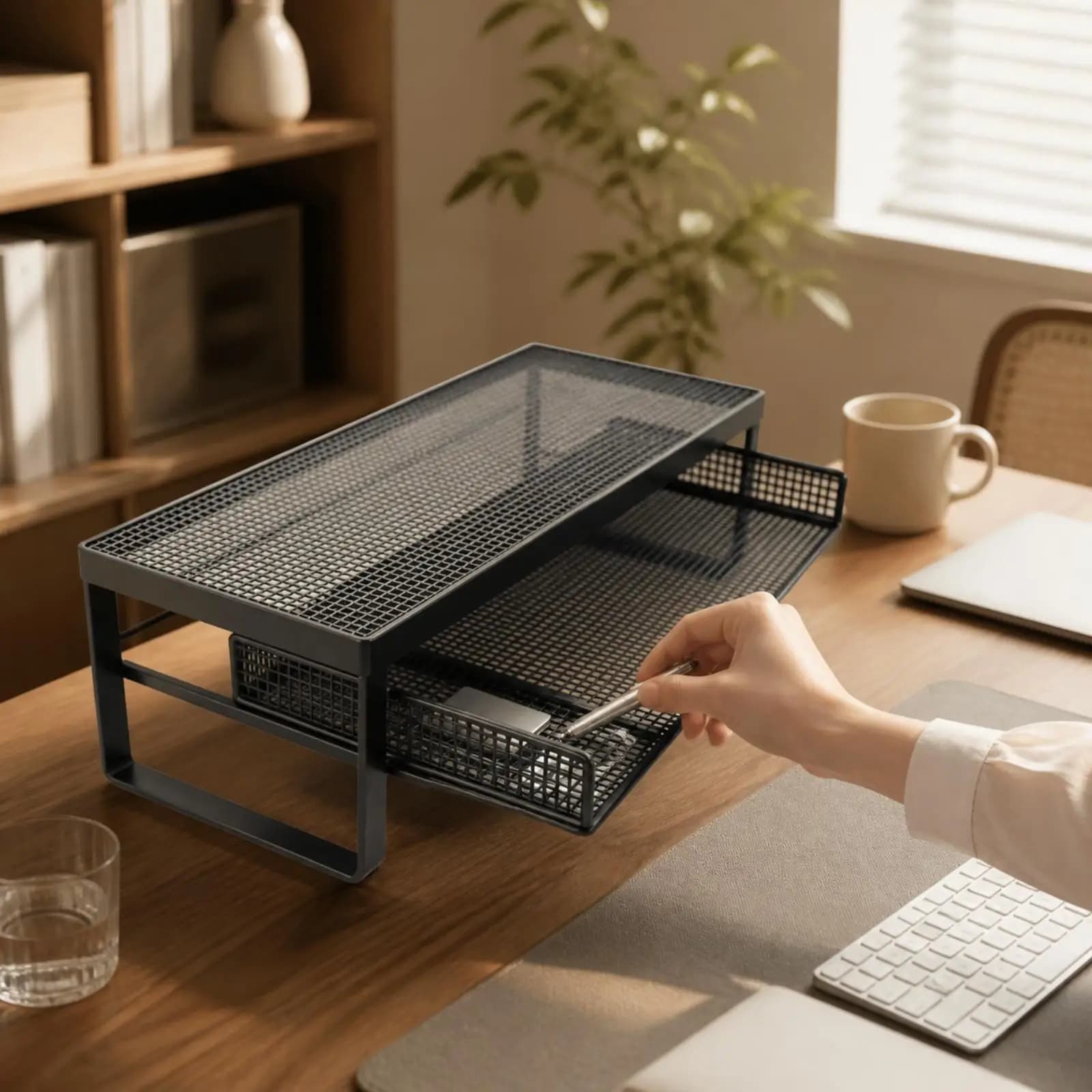 Cooling Riser Stand for Laptop with Built in Drawer and Keyboard Tray Sturdy Iron Art Desk Organizer