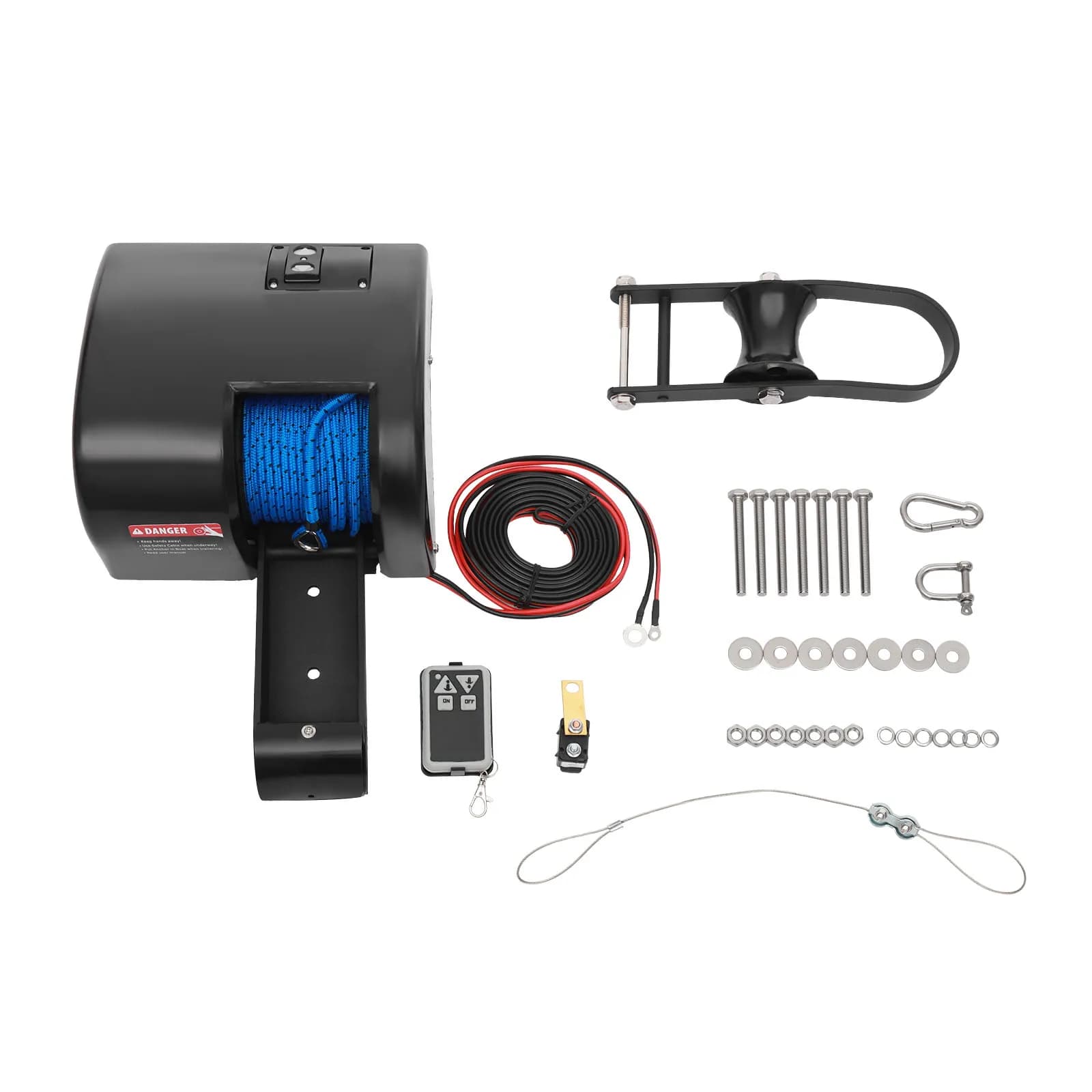 Electric Anchor Winch Boat 12V DC, 35lb Max Anchor Capacity, 100ft Braided Rope 700lb Breaking Strength, Free Fall Down 70ft/min, Recovery 65ft/min, Remote Control, for 24ft Boat Marine Use