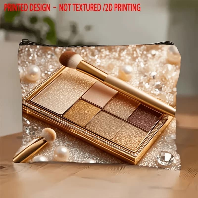 1 piece 2D flat printing, light luxury gold diamond eyeshadow disc printing cosmetic bag toilet bag, durable, light and multi-functional, suitable for daily/travel/vacation/student/fitness, ideal gift for women, versatile ins style