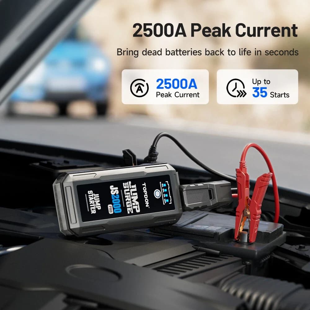 Avviatore di Emergenza per Auto TOPDON 12V 2500A, Power Bank 16000mAh, Dispositivo di Avviamento Automatico per Emergenze