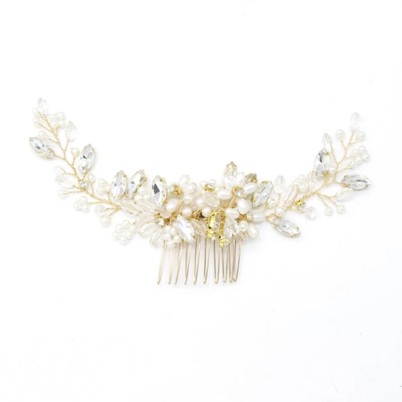 [Y] Lussuoso pettine per capelli da sposa con perle e perline, clip, tiara, fascia per capelli, nuovo
