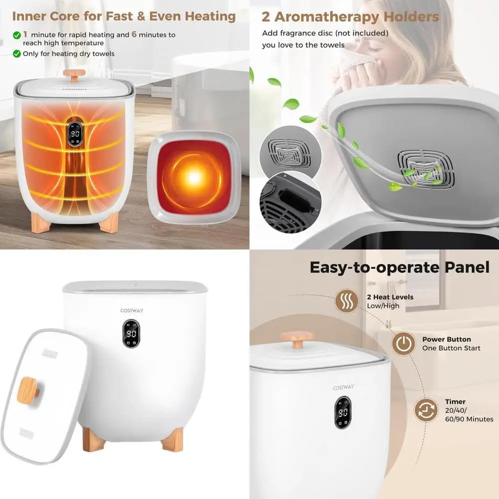 Scaldasalviette Elettrico Migliorato con Timer a 4 Livelli, Spegnimento Automatico, Contiene 2 Dischi Profumati, Adatto per Asciugamani Oversize, Accappatoi, Pigiami (25L)