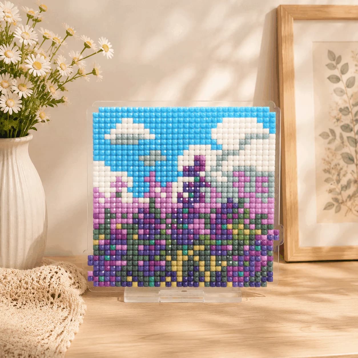 Foreveryoung Lavender Mini View 3D Diamond Painting Stand Kit, 3.52"×3.52" Resin Square Diamonds,Tabletop Decor.