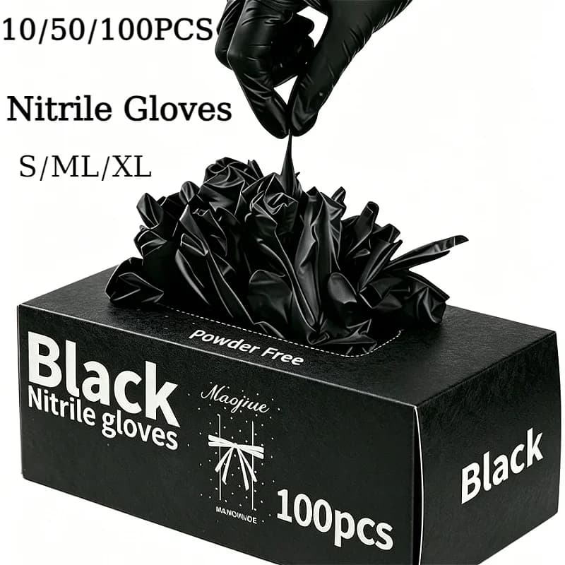 10/50/100PCS Black Disposable Nitrile Gloves Heavy Duty Mechanic Tattoo Cooking Cleaning Gloves Industrial Barber Kitchen Gloves