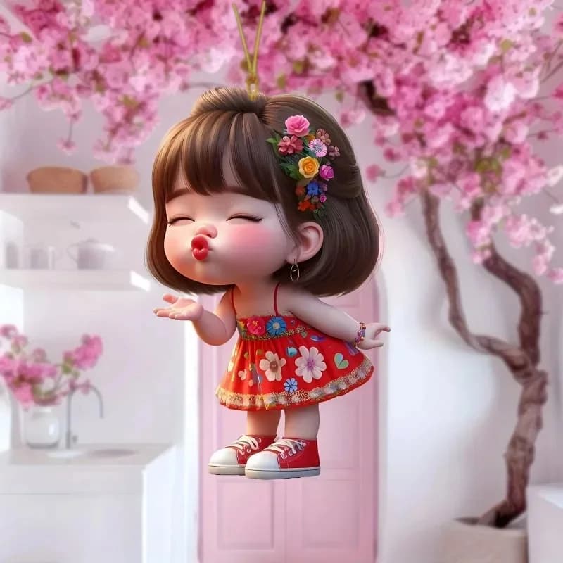 2D Flat Acrylic Pouting Girl Pendant Universal Ornament Keychain Car Mirror Backpack Home Decoration Gift