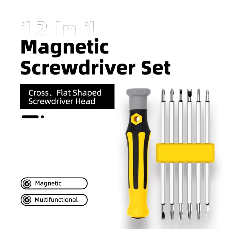 Set di cacciaviti magnetici 12 in 1 con testa a croce e piatta, strumento multifunzionale di precisione per manutenzione, set di riparazione magnetico.