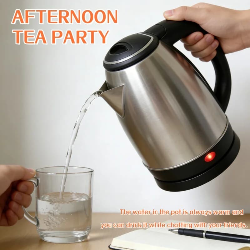 2L Stainless Steel Electric Kettle, 1500W, Double Sided Insulated with Automatic Shutdown - Fast Water Kettle