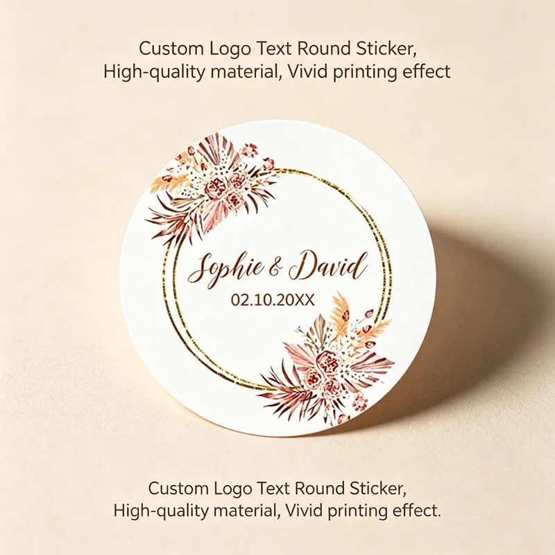 Custom Names Date Wedding Stickers Boho Dusty Pink Floral Gold Circle Label Personalized Favor Sticker For Gift Box Envelope