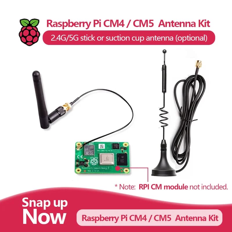 WiFi antenna Raspberry Pi CM4 / CM5 with SMA connector, supports 2.4G/5G, antenna stick or suction cup (optional).
