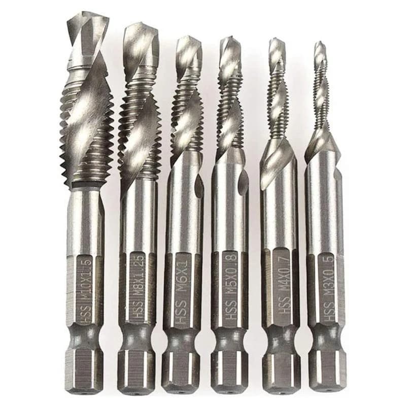6 pz M3-M10 Punte da trapano per maschi HSS Set sbavature per svasatori Set punte combinate metriche da 1/4 pollici a