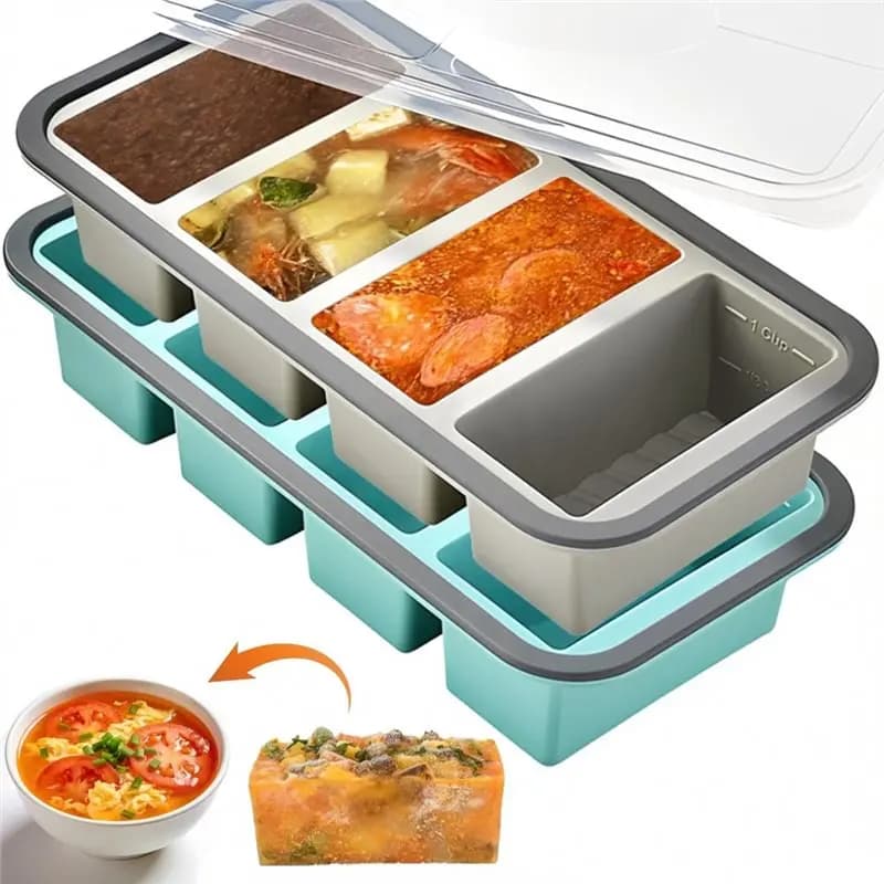 BOFO Contenitori in Silicone per Zuppa da 250ml/125ml, Set da 2 con Coperchi, Stampi per Ghiaccio per Congelatore