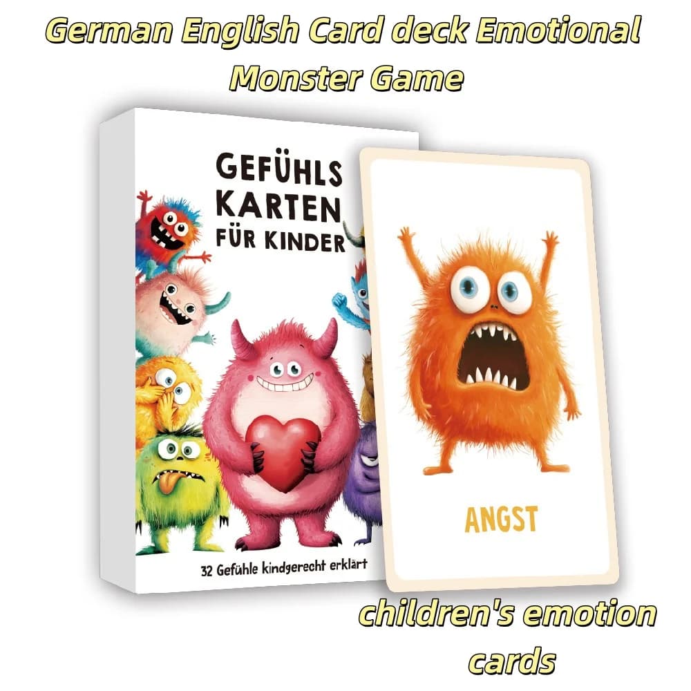 Gioco di carte mostro emotivo - Divertente gioco da viaggio per famiglie per bambini che imparano a controllare le emozioni Mazzo di inglese tedesco