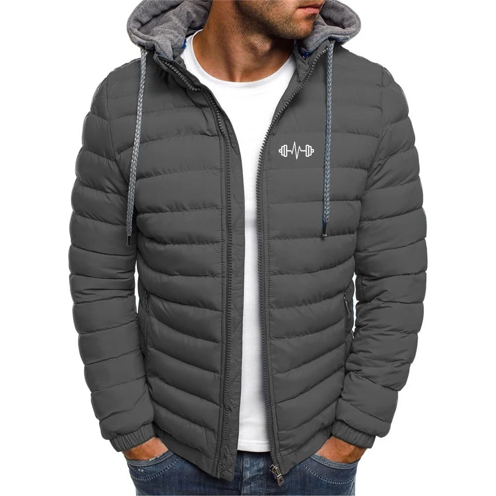 2026 Fitness Dumbbell Pattern Print Spring And Autumn Man's New Seven Color Cotton Padded Hoodies Comfortable Jacket