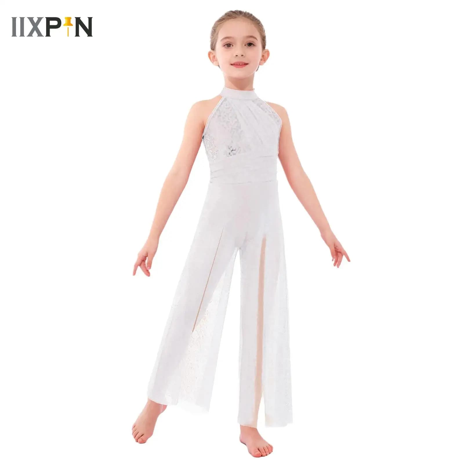 Ginnastica ritmica per bambini Tuta intera Pattinaggio di figura Tuta per ragazze Balletto Danza Pagliaccetto Pratica Pantaloni a gamba larga