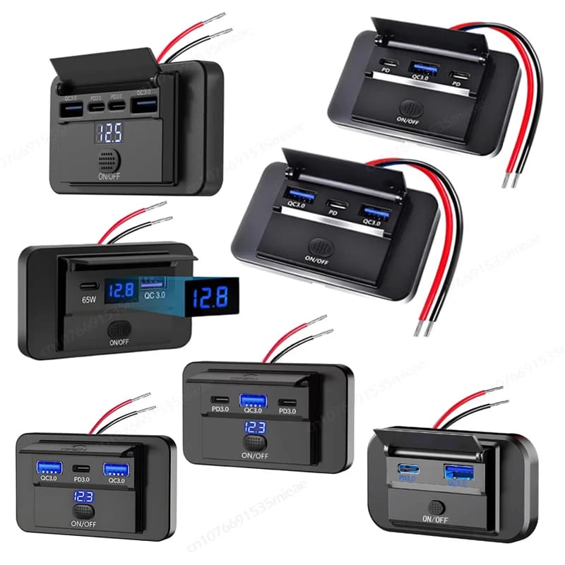 Presa USB 12V Caricatore USB Multiporta PD3.0 USB-C e Quick Charge 3.0 Presa per Auto Pannello a Muro per Auto Barca Camper Marino ATV