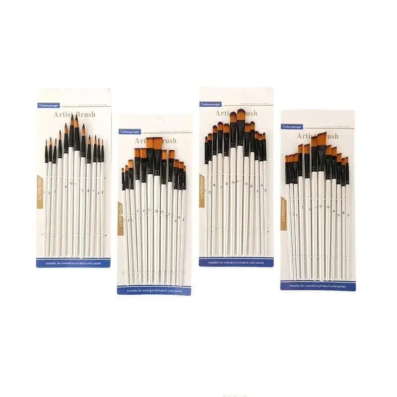 12 Pcs Versatile Paint Brushes Set for Acrylic Oil Watercolor Painting Fabric Ceramic DIY Art Crafts