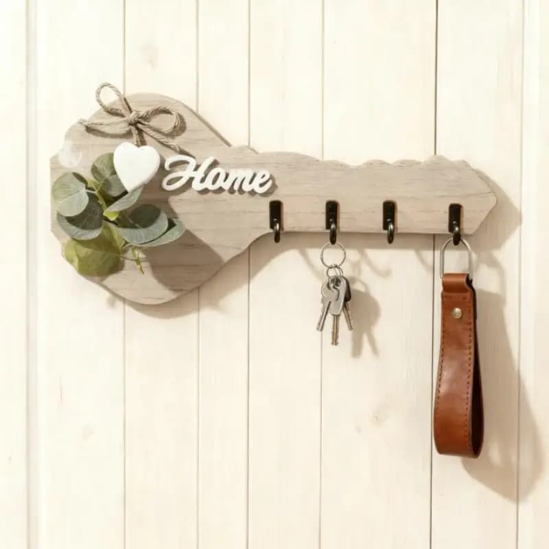 Con decorazioni a forma di cuore e 4 ganci - Elegante decorazione moderna per la casa e le feste, 1 portachiavi in legno con scritta "Home" da appendere alla parete