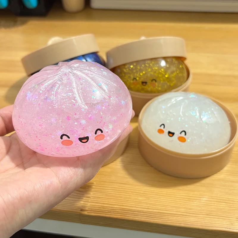 Giocattoli Antistress Squishy a Forma di Raviolo con Glitter, Giocattolo Fidget Antistress a Forma di Raviolo, Squishies Morbidi a Forma di Cibo Simulato, Palline di Pasta Spremibili, Regalo