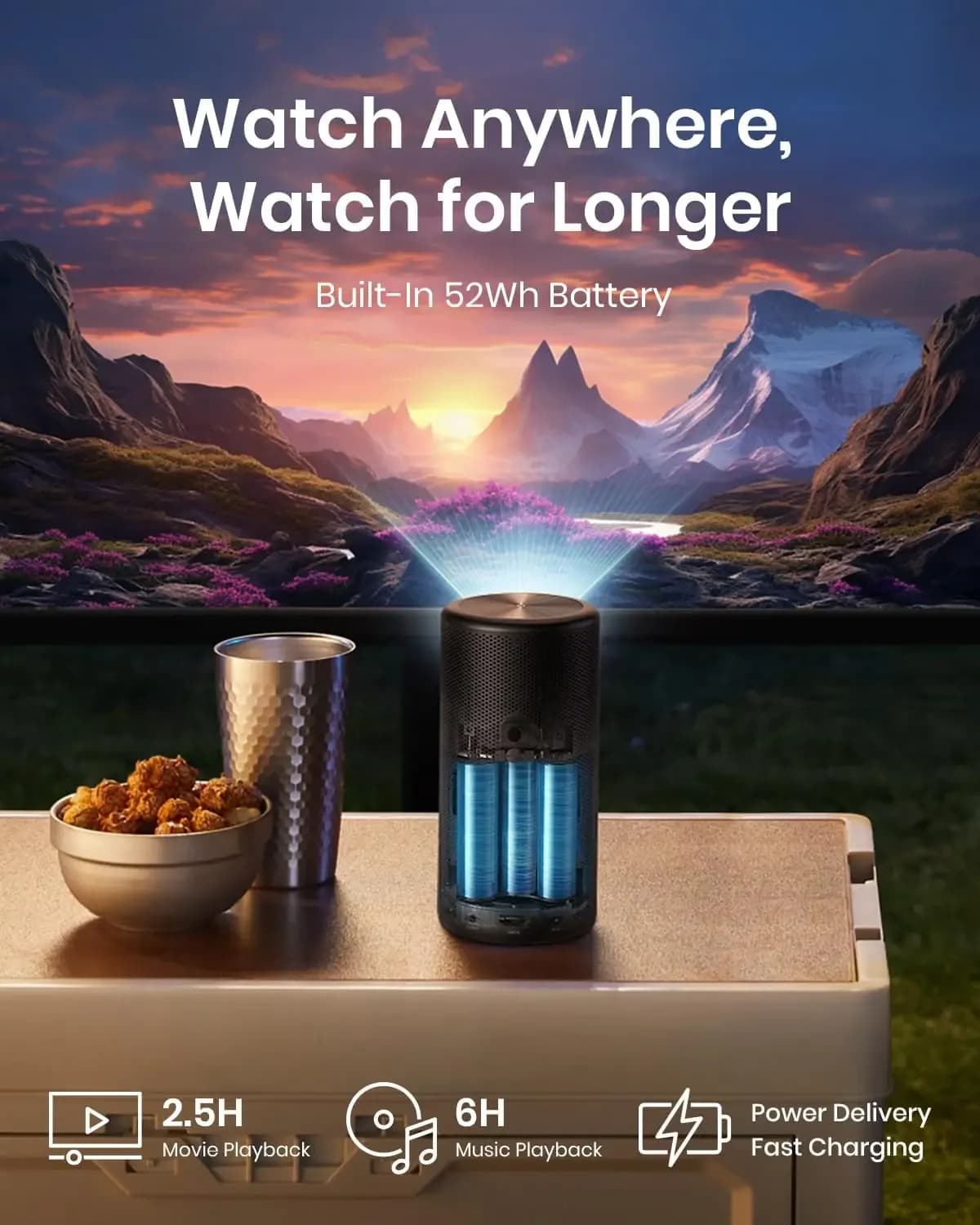 Living Home Capsule 3 Laser: Proiettore Google TV con Netflix Ufficiale, Dolby Digital, Schermo da 120 Pollici - Batteria Integrata da 2,5 Ore