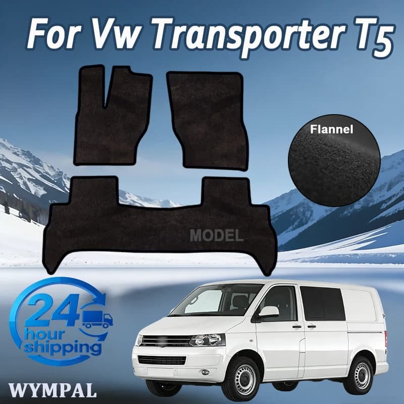 Flannel velour Car velour floor mats front for Volkswagen Transporter 5seats T5 commercial (2003-2015) -Black
