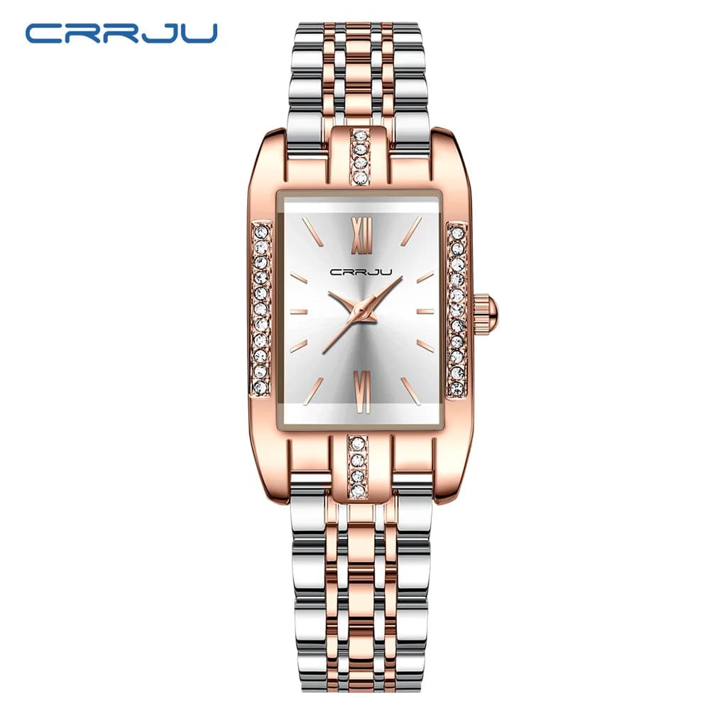 CRRJU Orologio quadrato di lusso da donna Orologio al quarzo da donna impermeabile in acciaio inossidabile Abito elegante da donna Orologio alla moda reloj