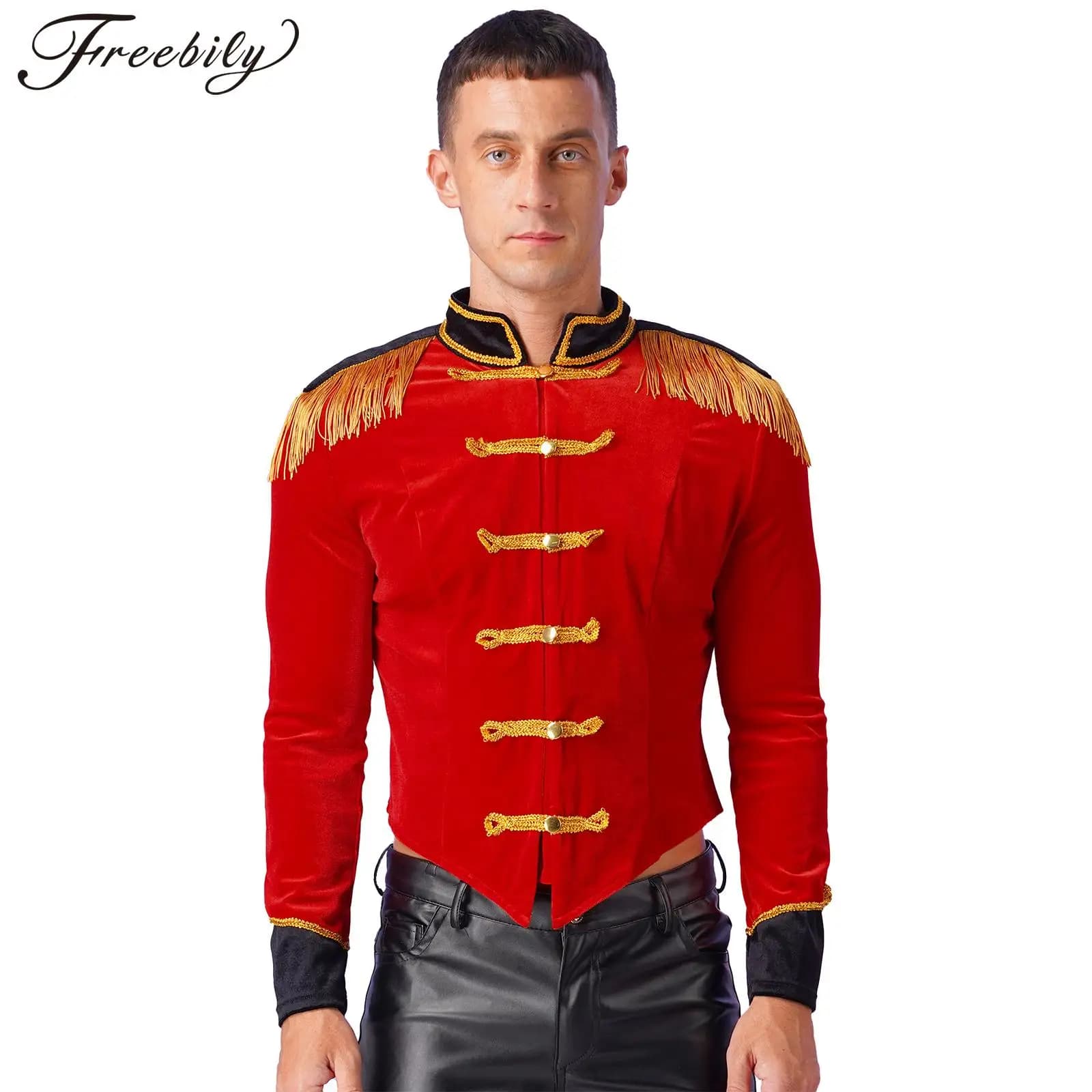 Costume da direttore di circo da uomo, giacca con nappe e frange a maniche lunghe, costumi importanti per batterista di Natale di Halloween