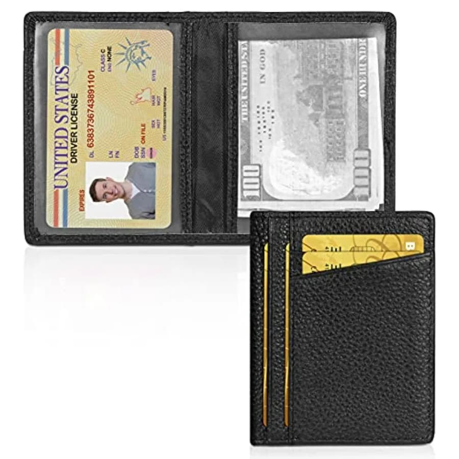 Slim Minimalist Wallet - Premium Leather RFID Blocking Front Pocket Wallets with 8 Card Slots and 2 ID Window